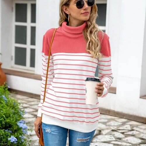 Fashion Patchwork T-shirt Woman Round Neck Tshirt Striped Stitching tshirts Long Sleeve Plus Size Ladies tops Causal Loose Tee