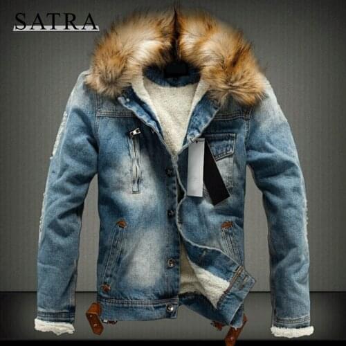 SATRA 2021 Autumn winter Classic Thick Warm Slim Jeans Jacket Men, Trend FurHooded Outerwear Thicken Cowboy Windbreaker Coats