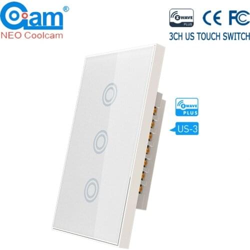 NEO COOLCAM 3CH Z-wave Plus US Wall Touch Switch 3 Gang Smart Light Switch Panel US 908.4MHZ Remote Control Home Automation