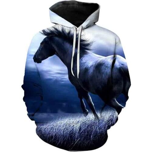 New Autumn Winter Women Men Hoodies Animal Horse 3D Print Hooded Sweatshirts Female Casual Loose Pullover With Pocket Plus Size