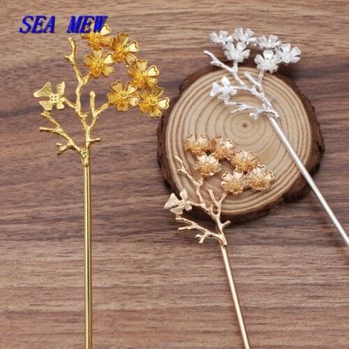 5 PCS 120mm Metal Alloy KC Gold/Gold/Silver color Branch Flowers Hair Sticks Setting For Women Hairwear Decoration