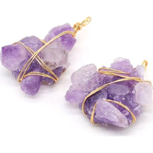 Natural Semi-precious Stone White Blue Crystal Bud Winding Silver Wire Pendant Charms for Jewelry Making DIY Necklace Accessorie