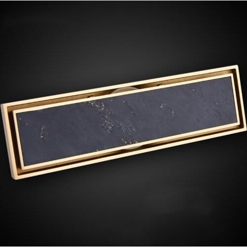 Gold Pure copper brass 300*83mm bathroom Rectangle Linear Invisible Shower Drain Floor Strainer drainer with Tile Insert Grate