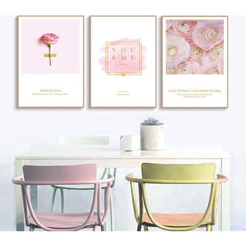 Nordic Rose flowers pink heart Canvas Painting Modern Prints Posters INS Wall art Pictures for Living Room fashion Home Decor
