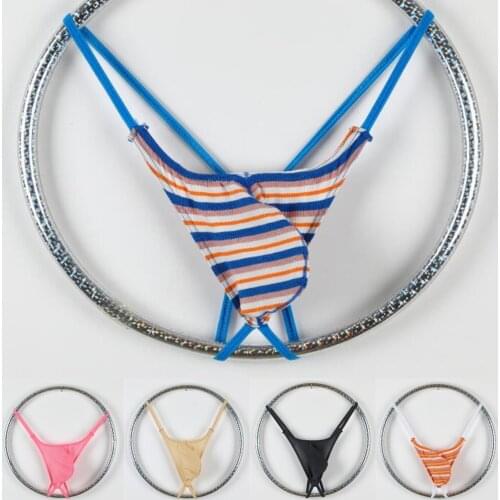 Mens Briefs Sexy Low Rise Underwear T-Back G-String Striped Breathable Briefs New Comfortable Male Thong Lingerie Underpants