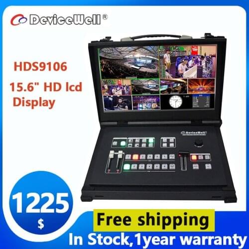 DeviceWell HDS9106 6 kanałowy przewodnik przełącznik SDI przenośne nowe Media transmisje na żywo przełącznik wideo z 15.6 "ekran