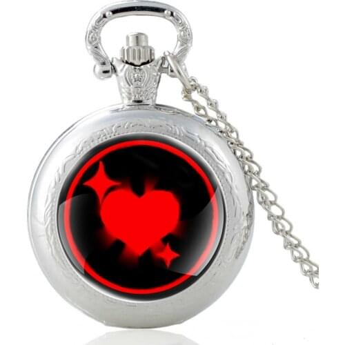 Red Heart Design Silver Vintage Quartz Pocket Watch Men Women Classic Pendant Necklace Hours Clock Gifts