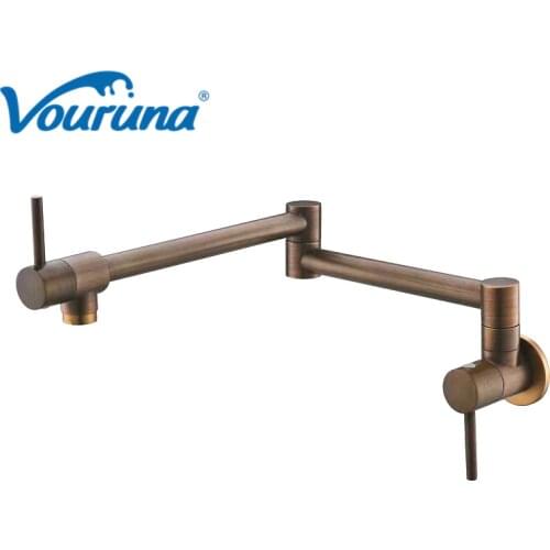 Vouruna Single Cold Pot Filler Tap Antique Brass Wall Mounted Kitchen Faucet Brushed Golden