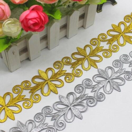 YACKALASI 3 Yard/Lot Gold Cosplay Costume Braid Embroidered Lace Vintage Applique Iron On Gold and Sliver Metallic Lace 5CM