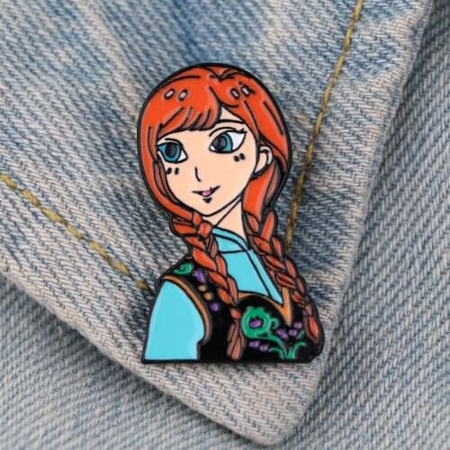 YQ258 Disney Movie Frozen Anna Badge Cartoon Pin Women Girls Brooch Icons for Bags Jeans Collar Lapel Pin Tops Accessory Gift
