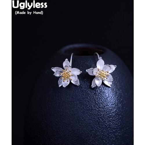 Uglyless 100% Real 925 Sterling Silver Lotus Earrings for Women Handmade Flower Earrings Ethnic Vintage Fine Jewelry Gift Brinco