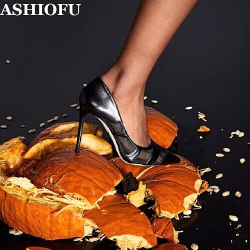 ASHIOFU New Handmade Simple Ladies High Heels Pumps Faux-leather Slip-on Party Office Dress Shoes Large Size Fashion Court Shoes