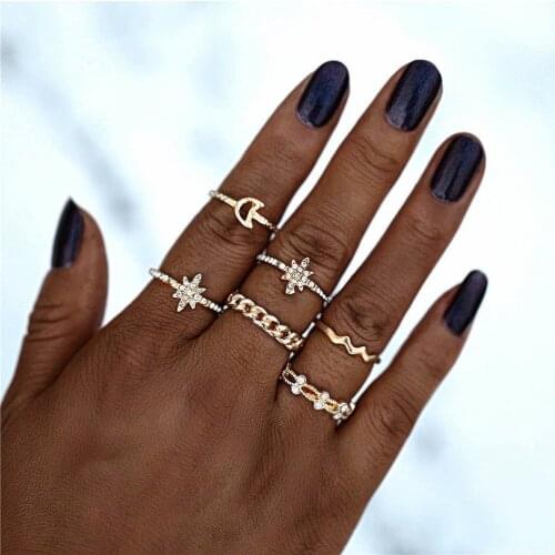 LXY-W Fashion Vintage Ring For Women 2021 New Golden Crystal Sun Moon Geometry Rings Set Trendy Personality Jewelry Party Gift