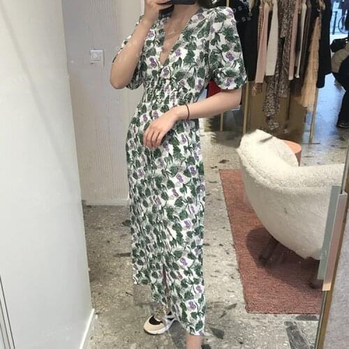 2021 summer woman dress sexy deep V-neck half sleeve elegant maxi dress French brand casual party beach dress women