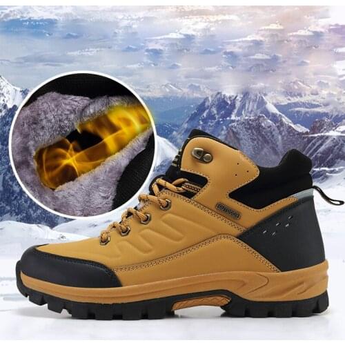 Winter mens snow boots warm plush mens boots waterproof leather ankle boots outdoor non-slip mens hiking boots sports shoes