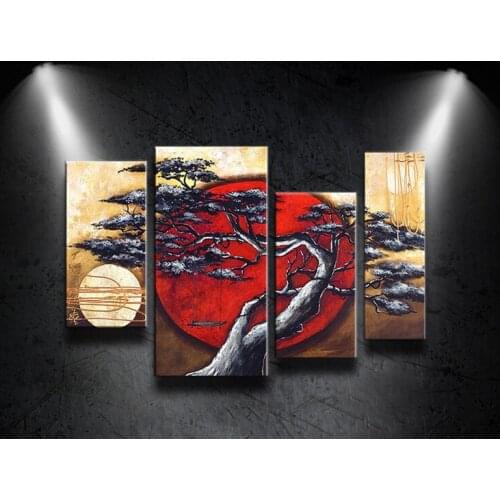 100%Hand-painted Modern Landscape tree Abstract oil painting On Canvas Wall Art For Home Office Sitting Room Decoration 4pcs/set