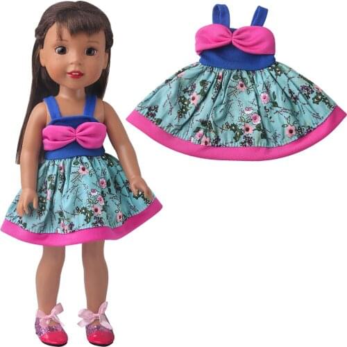 14.5 Inch Nancy American Paola Reina Doll Skirt Bow Print Blue Spliced Halter Dress Born Baby Girls Toys Accessories Gift x85