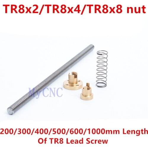 200/300/400/500mm length TR8 lead screw+TR8 Spring Loaded Anti Backlash Nut Elimination Gap Nut for Reprap