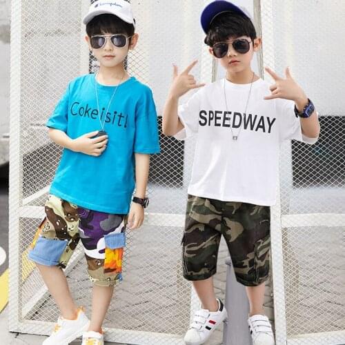 2020 Casual Kids Clothing Sets 2PCS T Shirt Shorts Boys Summer Clothes Letters Beach Children Outfits Set Teenage Boy Clothing