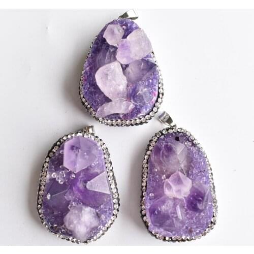 2020 New Hot Fashion natural stone Amethysts Necklace Pendant for jewelry making wholesale 3pcs/lot free shipping