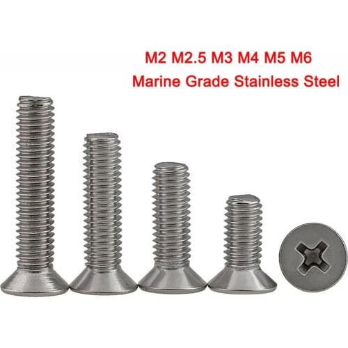316 A4 Marine Grade Stainless Phillips Countersunk Head Machine Screws Flat Head Cross Bolts M2 M2.5 M3 M4 M5 M6