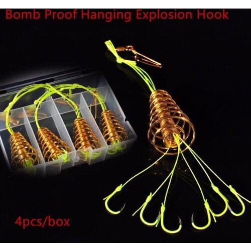4pcs Hanging Explosion Hook Tool High Carbon Fishing Hooks Carp Spherical Feeder Bomb Proof Spring Anti-winding Explosion Hook