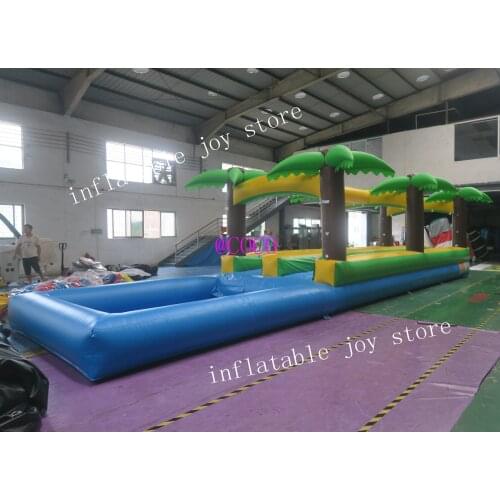 Free air ship to door,12x3m durable double lane green tropical inflatable plams water slip slide
