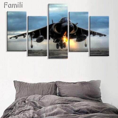 Free shippDirect Selling Cuadros 5Panel Modern Fighter Aircraft Canvas Painting Combat Wall Picture Art For Living Room Unframed