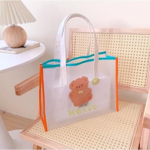 New Pvc Large Bag Women Jelly Handbag Casual Transparent Beach Bags Teen Girls Cute Bear Clear Tote Female Summer Handbags