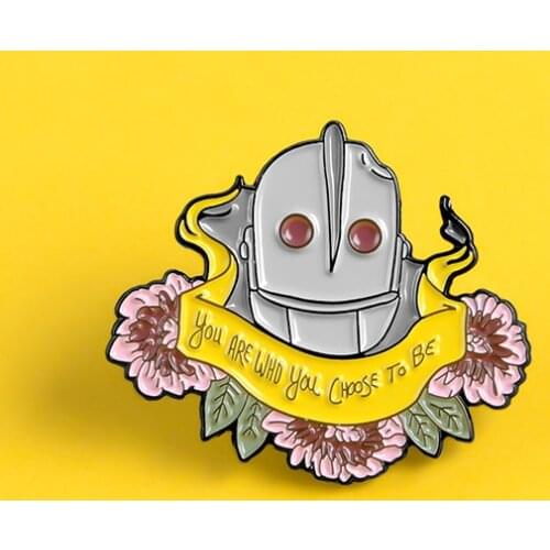 Flower with The Iron Giant enamel pin Robot Banner Denim Shirt bag jackets Lapel pin brooch badge jewelry gift for movie fans