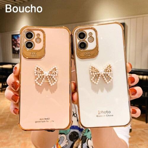 Luxury electroplating phone case for iphone 12 11 Pro MAX 12 Mini XS Max XR X SE 6 6s 7 8 plus Phone Case with DIY Pearl bow