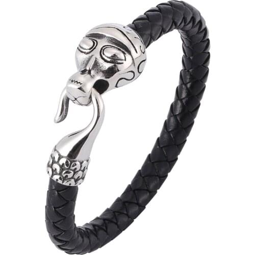 Black Brown leather bracelet men titanium fashion male Punk snake accessories bracelet men jewelry Wristband pulseira BB0387