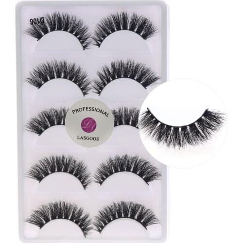D106 5 Pairs 3D Strip Lashes Thick Fake Faux Eyelashes Handmade Winged Eyelash 100% Mink lash Makeup maquiagem LASGOOS