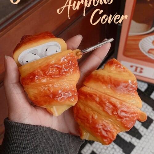 For Airpods Pro 3D Simulation Food Croissants Earpods Case for Apple Airpods 1 2 3 Key Ring Pendant Wireless Earphone Cover Box