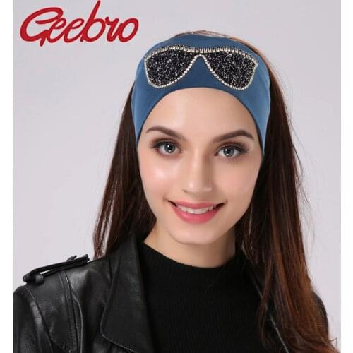 Geebro Womens Plain Stretch Headbands Summer Fashion Cotton Sunglasses Elastic Headband For Girls Shine Rhinestones Hair Band