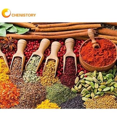 CHENISTORY Diamond Painting Full Round Square Spices Food Pictures Of Rhinestones Diamond Embroidery Mosaic Handmade Gift