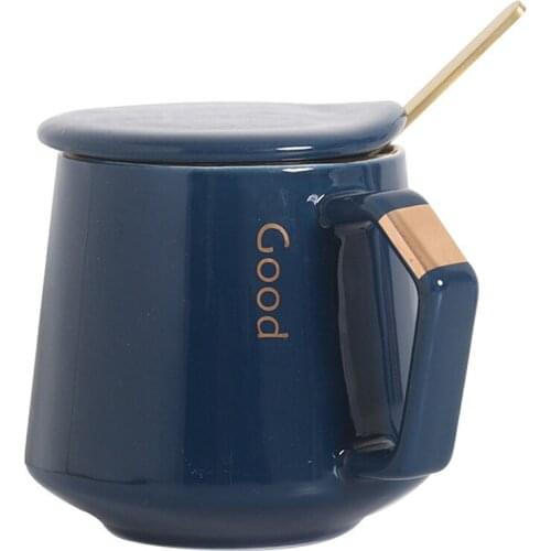 Europe Gold Inlay Ceramic Mugs Milk Coffee Mug with Spoon Lid Mug Office Home Tea Cup 400ml Drinkware Lovers Gifts Dropshipping