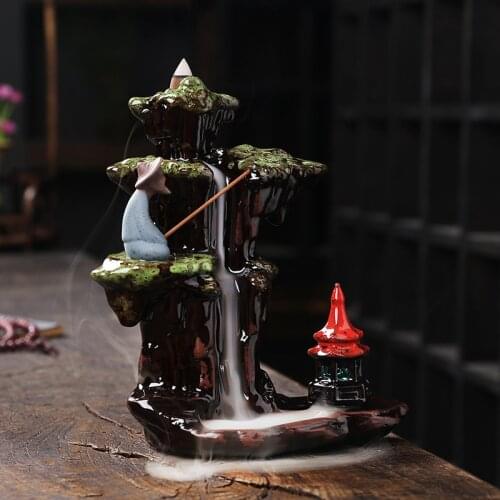 Ceramic Incense Holder With 20 Incense Cones Waterfall Backflow Incense Burner Relaxation Meditation Aromatherapy Ornament