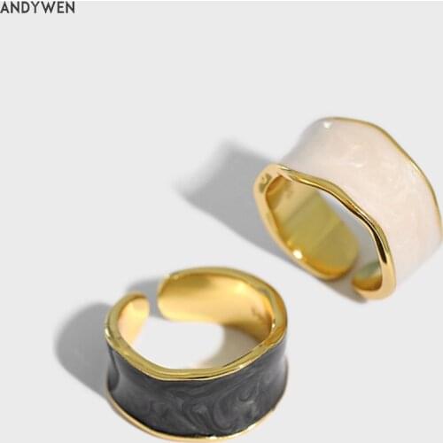 ANDYWEN New 925 Sterling Silver Geometric Enamel Rings 2020 Resizable Adjustable Rings Jewelry Rock Punk Fine Jewels Party