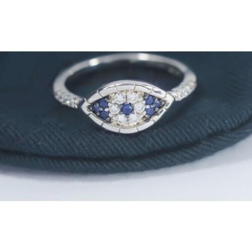 SLJELY Fashion Real 925 Sterling Silver Evil Eye Finger Ring Micro Zirconia Stones Women April New SYMBOLE Series Brand Jewelry