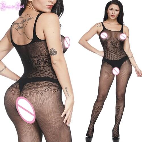 Club Nightwear Catsuit Cosplay Lingerie Porno Open Crotch Erotic Hot Sexy Women Fishnet Lace Open Crotch Bodystocking Jumpsuit