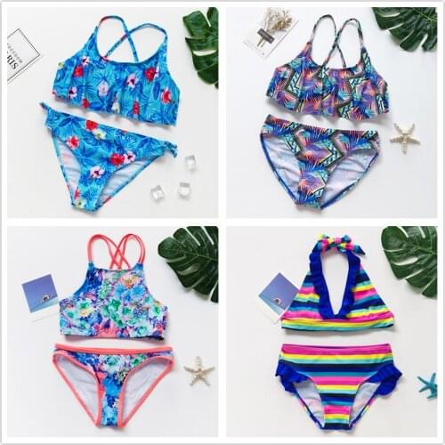 5~14Year Teenager Girls Swimwear Two pieces Girls swimsuit High quality Kids Bikini sets Falbala Children Beach wear-ST192mix