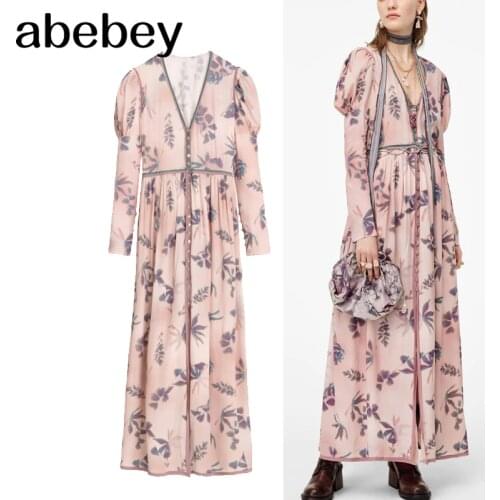 2021 Summer Fashion Behemian Floral Pink Maxi Long Dress Single Breasted Beach Street Casual Longa Vestidos Plus Size