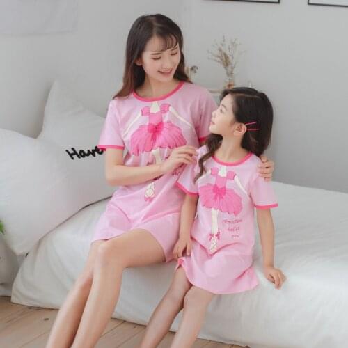 Summer Sleep Dress For Parent-Child Girls Cute Comfortable Pajamas Children Kids Night Clothing Kids Cartoon Printed Sleepwears