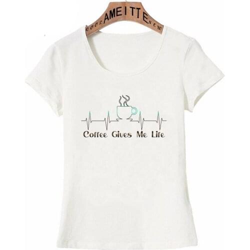 Summer Fashion Women Short Sleeve Coffee Gives Me Life Print T-Shirt Funny Harajuku Letter ECG Design Casual Tops Cute Girl Tees