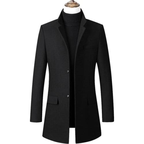 New mens jacket business casual solid color wool jacket stand collar windbreaker slim jacket mens coat M-4XL