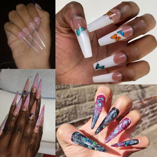 600pcs Nail Tips Long Pointed Nails Clear Natural White Fake Nails