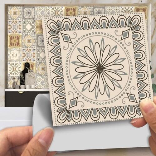 Beige Retro Pattern Matte Surface Wall Sticker Adhesive Non-slip Tile Decor Film For Tiles /Ground in Kitchen Bathroom PVC Mural