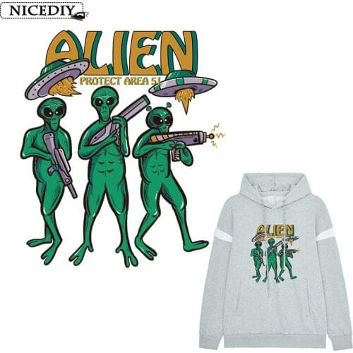 Nicediy Alien Warrior Iron On Transfers On Clothing UFO Patches Heat Transfer Vinyl Sticker Applique On Clothes Badge DIY Decor