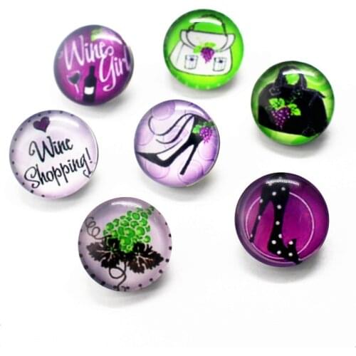 New Style 18mm Wine Girl Snap Button Print Glass Snap Buttons Charms Fit DIY Fashion Women Bracelet Gift Jewelry